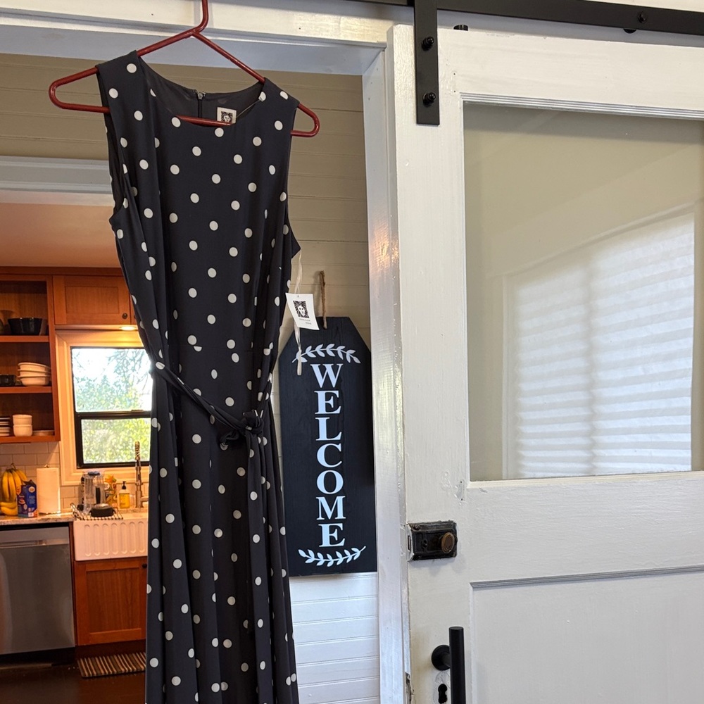 Anne Klein Grey  and White Polka Dot Sleeveless Dress